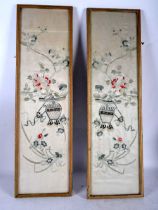 A PAIR OF LATE 19TH CENTURY CHINESE SILK EMBROIDERED PANELS Late Qing. 58 cm x 18 cm.