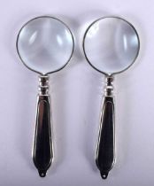 TWO SILVER PLATED MAGNIFYING GLASSES. 9.5 cm x 3.5 cm. (2)