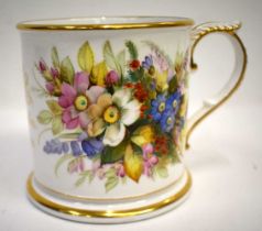 Royal Worcester presentation mug painted with a large bouquet of flowers and Lily of the Valley