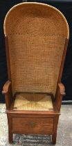 A LARGE 19TH CENTURY ORKNEY CHAIR with basket back and oak frame. 145 cm x 60 cm.