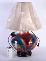 A LARGE CHINESE FLAMBE GLAZED LAMP 20th Century. 60 cm x 35 cm.