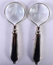 TWO SILVER PLATED MAGNIFYING GLASSES. 10 cm x 3.25 cm. (2)