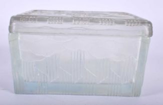 AN ART DECO FRENCH COSTEBELLE OPALINE GLASS BOX AND COVER decorative with stylised figures. 12 cm