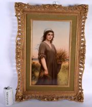 A VERY LARGE LATE 19TH CENTURY GERMAN KPM BERLIN PORCELAIN PLAQUE painted with Ruth within a