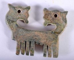 A 1000 BC-100 BC NEAR EASTERN CRYSTAL STONE CARVED TWIN BEAST PENDANT. 40 grams. 7 cm x 5.5 cm.