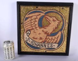 A LARGE 19TH CENTURY S IOHANNES MICRO MOSAIC POTTERY TILE depicting a griffin bird. 30 cm square.