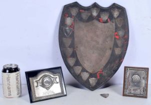 A Mid Century London School swimming trophy shield together with 2 smaller shields 33 x 27 cm.(3).