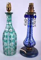 TWO 19TH CENTURY COUNTRY HOUSE BOHEMIAN GLASS TABLE LAMPS. Largest 34 cm high. (2)