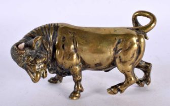 A 19TH CENTURY EUROPEAN GRAND TOUR BRONZE FIGURE OF A BULL AFTER THE ANTIQUITY. 12cm wide