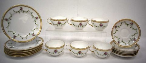 Royal Worcester service, finely jewelled, teacups, saucers and side plates, 1910-11, painted with
