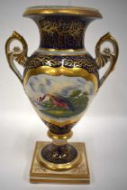 19th century English porcelain two-handled vase painted by Dr. Davis with a fancy bird in