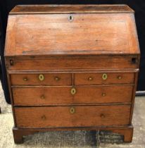 A GEORGE III OAK FALL FRONT BUREAU. 100 cm x 90 cm x 50 cm.