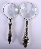 TWO SILVER PLATED MAGNIFYING GLASSES. 12.5 cm x 4.5 cm. (2)