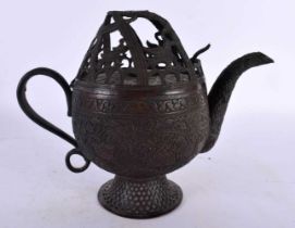 A VERY UNUSUAL 18TH/19TH CENTURY MIDDLE EASTERN RETICULATED ISLAMIC TEAPOT with openwork top