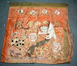 A 19TH CENTURY CHINESE SILK EMBROIDERED PANEL Qing, depicting a spotted deer and bird. 95 cm