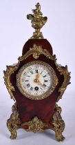 A SMALL 19TH CENTURY FRENCH BRONZE AND TORTOISESHELL MANTEL CLOCK with diamante dial. 28 cm x 12