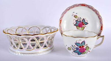 A HUNGARIAN HEREND PORCELAIN BOWL and a Herend cup and saucer. Largest 17 cm wide. (3)