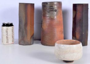 A collection of Studio pottery vases together with a bowl largest 23 cm (4)