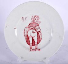 A VERY RARE VICTORIAN MY ASS POTTERY PLAQUE depicting a female wearing a bonnet bearing her