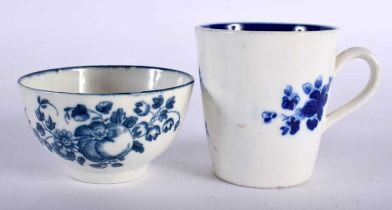 AN 18TH CENTURY SALOPIAN CAUGHLEY BLUE AND WHITE PORCELAIN CUP together with a similar teabowl.