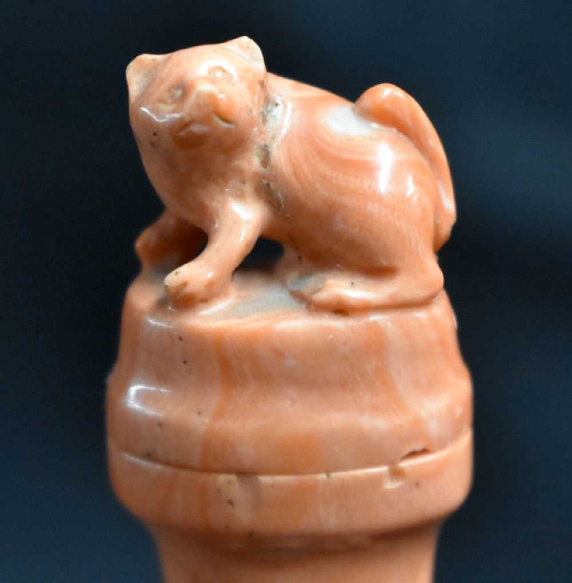 A LATE 19TH CENTURY CHINESE CARVED CORAL VASE AND COVER Qing, formed as a cat beside an overlaid - Image 4 of 9