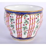 Sevres shaped bowl painted with alternating panel of green vine with red berries and red and gold