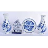 ASSORTED DUTCH DELFT BLUE AND WHITE POTTERY. Largest 19 cm high. (4)