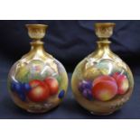 A PAIR OF ROYAL WORCESTER FRUIT PAINTED PORCELAIN VASES by Moseley & Townsend. 13 cm x 8 cm.