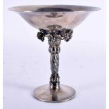 AN ART DECO GEORG JENSEN PEDESTAL SILVER DISH modelled with a shallow upturned bowl, upon a