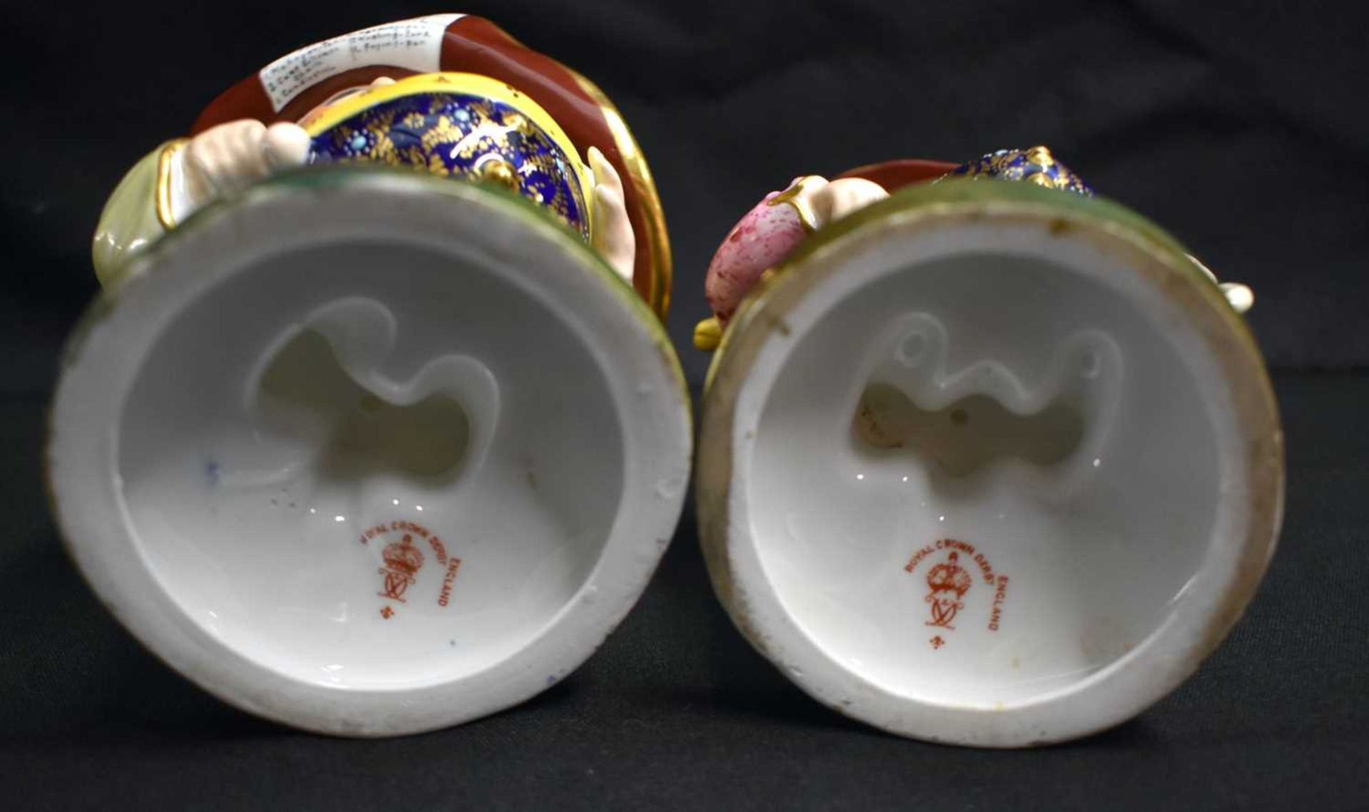 A PAIR OF ROYAL CROWN DERBY MANSIONS DWARFS. 17 cm high. - Image 5 of 5