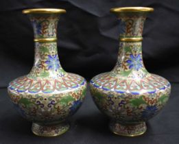 A PAIR OF EARLY 20TH CENTURY CHINESE CLOISONNE ENAMEL VASES Late Qing/Republic, decorated with