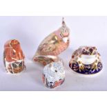 FOUR ROYAL CROWN DERBY IMARI PAPERWEIGHTS including a toad, squirrel etc. Largest 14 cm high. (4)
