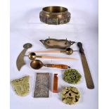Assorted Asian items including 3 Hardstone Pendants, A White Metal Pendant, An Enamelled Censer, a