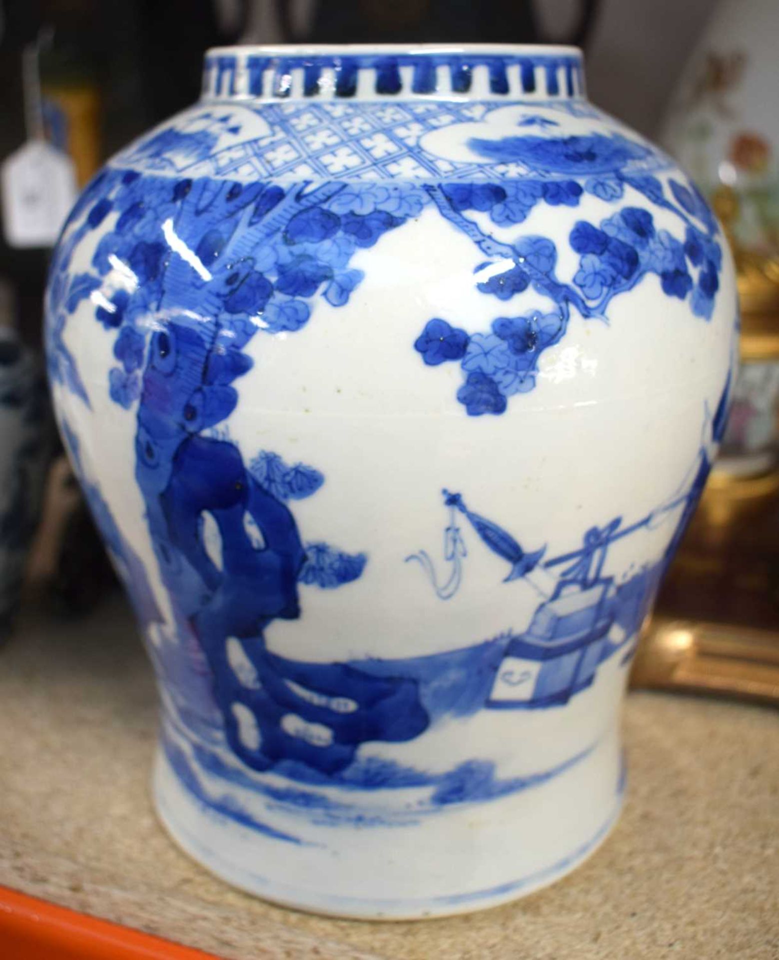 A 19TH CENTURY CHINESE BLUE AND WHITE KANGXI REVIVAL VASE bearing Kangxi marks to base, together - Image 8 of 19