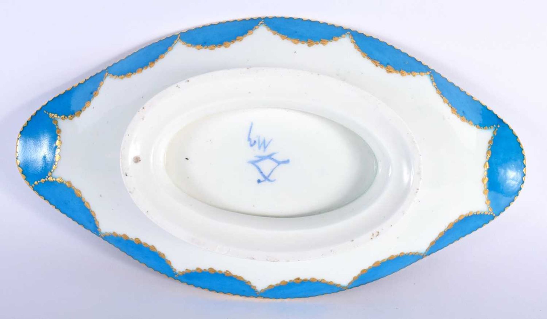 Sevres oval pedestal dish with three gilt panel two with a bird and the centre panel painted with - Image 3 of 9