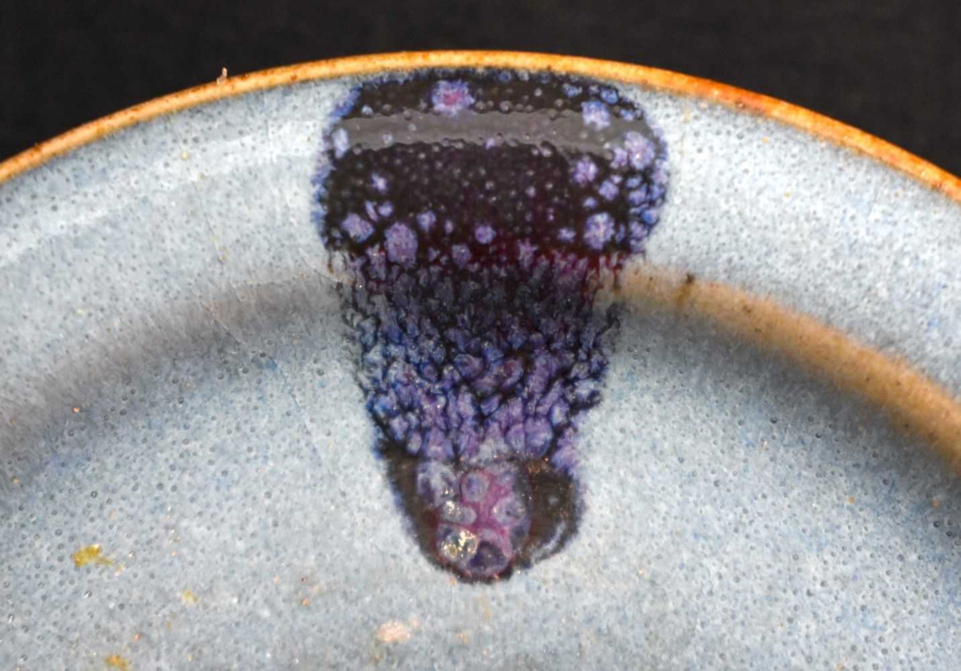 A CHINESE JUNYAO PURPLE-SPLASHED STONEWARE DISH probably Song/Yuan dynasty, with shallow rounded - Image 2 of 6