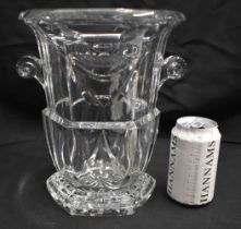 A LOVELY LARGE TWIN HANDLED FRENCH REGENCY STYLE CUT GLASS BOTTLE HOLDER bearing artists signature