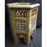 AN INDIAN FOLK ART PAINTED WOOD LIBERTY TYPE COUNTRY HOUSE TABLE. 50 cm x 37 cm.