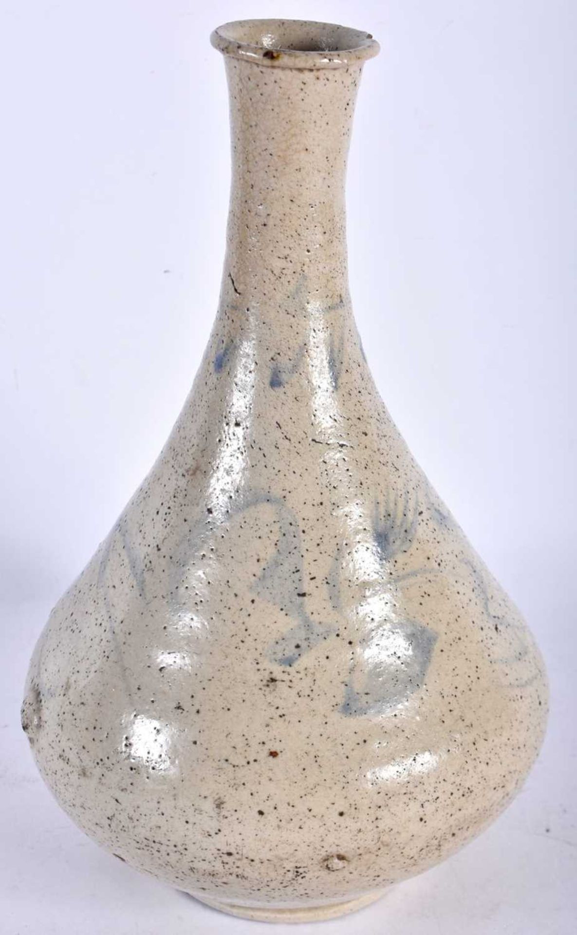 A KOREAN BLUE AND WHITE CHOSUN PERIOD STONEWARE VASE. 25 cm x 12 cm. - Image 3 of 4