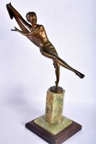 Early 20th Century Art Deco Bronze entitled "Charlotte" Signed by Josef Lorenzl on an Onyx Base.