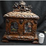 A LOVELY LARGE 19TH CENTURY BAVARIAN BLACK FOREST CARVED WOOD DECANTER BOX formed as an open work