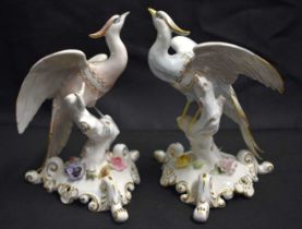 A PAIR OF ROYAL CROWN DERBY CHELSEA BIRDS. 17 cm x 8 cm.