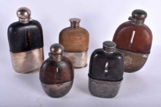 Five Antique Hip Flasks. Largest 16cm x 7.5cm x 3.1cm (5)