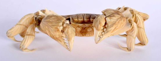 A FINE 19TH CENTURY JAPANESE MEIJI PERIOD FULLY ARTICULATED BONE JIZAI OKIMONO CRAB with fully