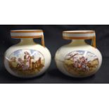 A RARE PAIR OF WEDGWOOD SINGLE HANDLED VASES by Emile Aubert Lessore, painted with rural scenes. 9