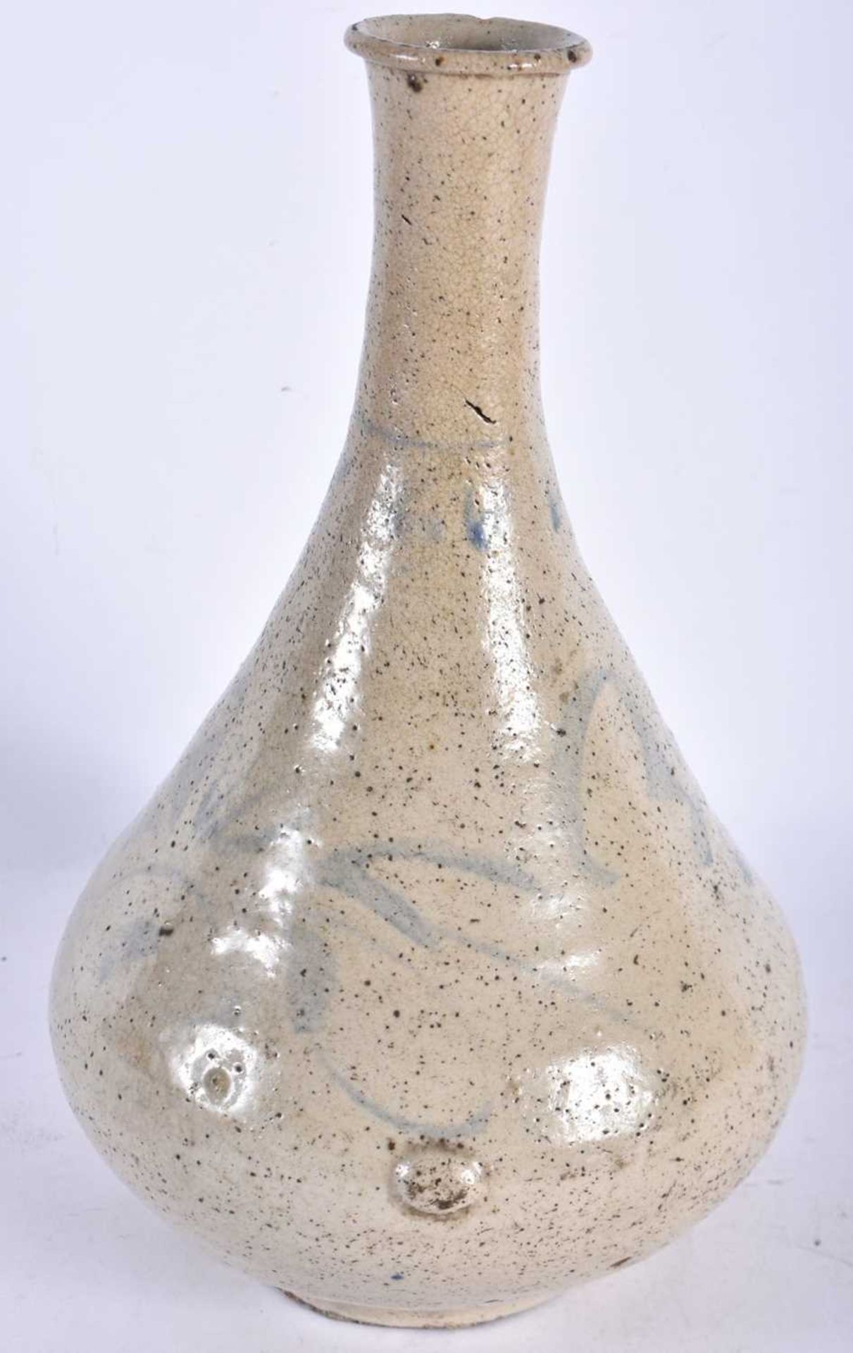 A KOREAN BLUE AND WHITE CHOSUN PERIOD STONEWARE VASE. 25 cm x 12 cm. - Image 2 of 4