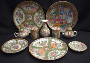A COLLECTION OF 19TH CENTURY CANTON FAMILLE ROSE WARES Qing, painted with figures, including teapots
