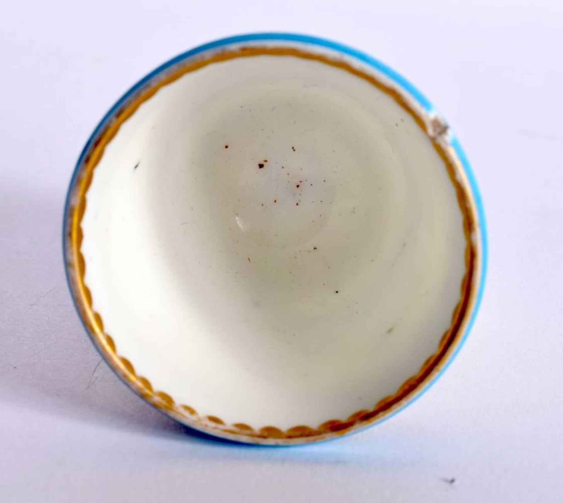 Sevres rare egg cup with turquoise ground the white panel painted with flowers and ribbons, blue L’s - Image 5 of 5