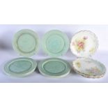 FIVE ANTIQUE DOULTON BURSLEM PLATES together with a set of eight French Choisy Le Roy Celadon