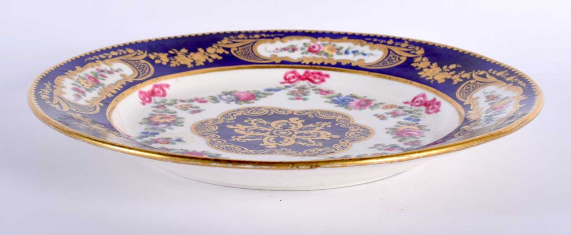 Sevres plate, the border painted in cobalt blue with four oval panels of flowers, the centre with - Image 4 of 4